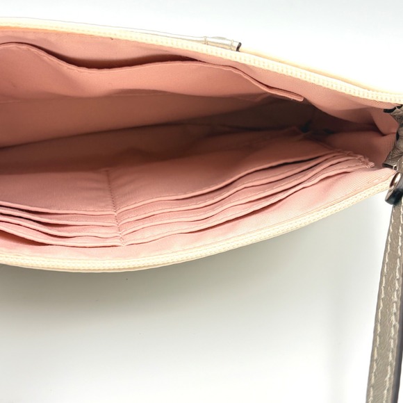 Coach Ivory Pearl Leather Wristlet Small Mini Bag Silver Metallic Trim Pleated - Picture 7 of 9